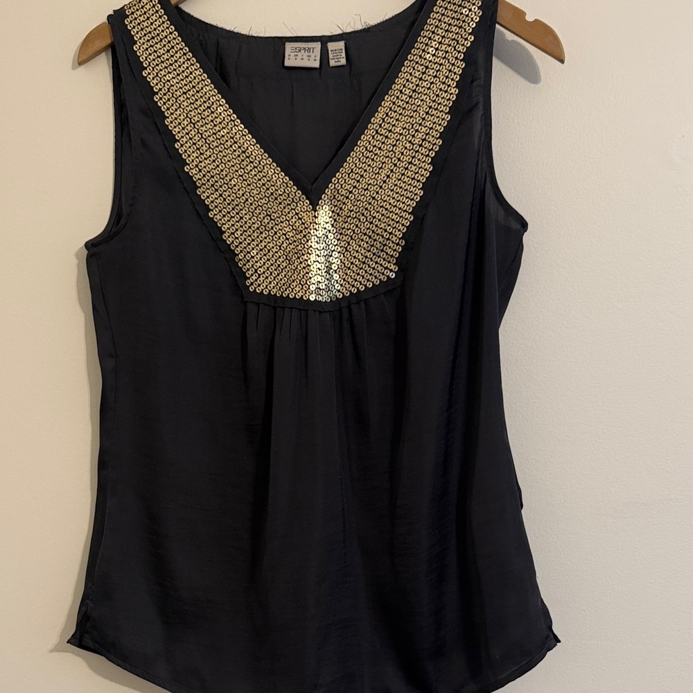 Esprit Grey Sleeveless Top with Gold Accents
